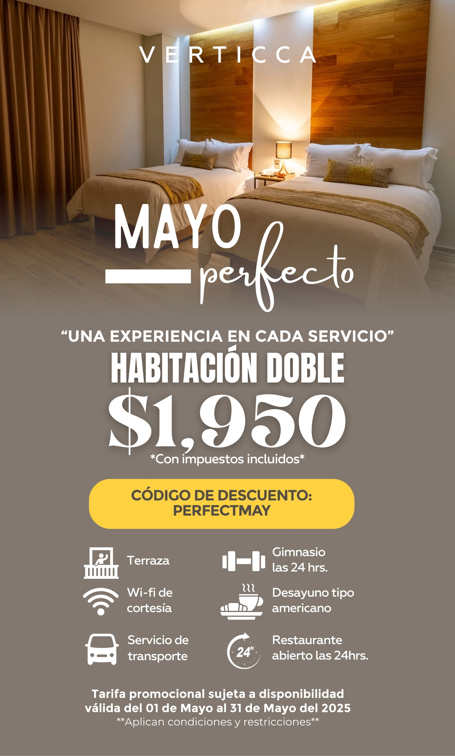 Promoción Mayo Perfecto: Habitación doble por $1,950